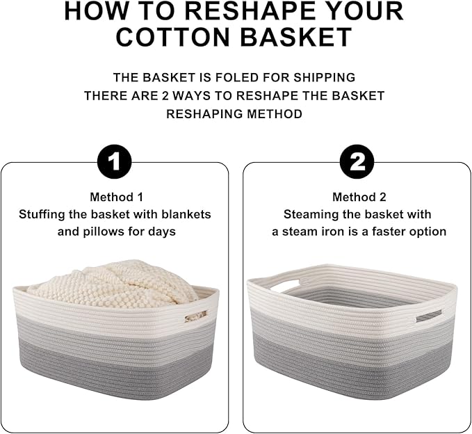 OIASKET Large Storage Basket for Organizing, Woven Rope Basket for Shelves, Closet Organizer Bins for Clothes, Blanket, Toys, Baby Nursery Storage, 17.7" x 13" x 7.87", 3 Packs Gradient Grey