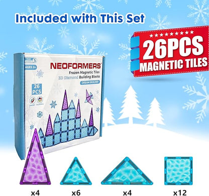 Magnetic Tiles 26 pcs Frozen Castle Magnetic Tiles - 3D Diamond Building Blocks, STEM Educational Kids Toys for Pretend Play, Birthday Gifts Montessori Sensory Educational Magnet Toys