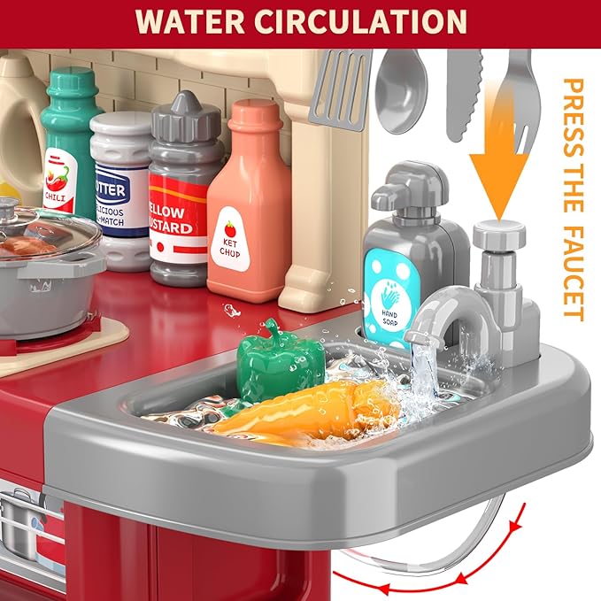 Kids Kitchen Playset for Toddlers Girls, Toy Kitchen Sets Pretend Play Food Toys for Kids Girls Ages 3 4 5 6 7 8, with Light Sound Spray