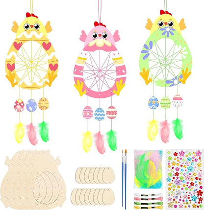 Fennoral 5 Pack Easter Chick Craft for Kids Paint You Own Chick Dream Catcher Craft Kit for Kids DIY Coloring Wooden Easter Arts and Crafts for Art Activity Project Project Easter Decoration