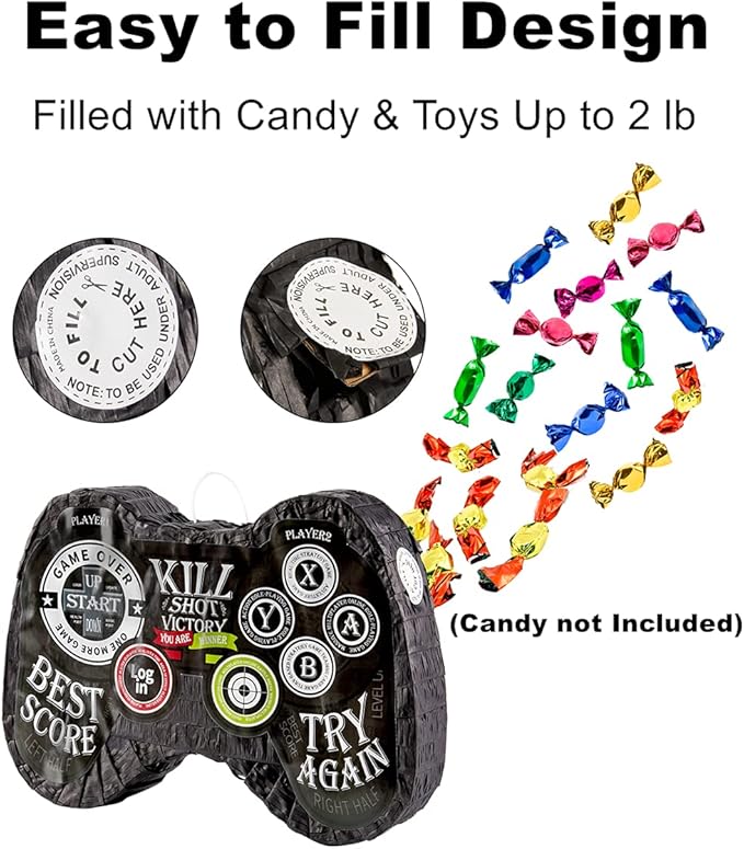 Video Game Pinata Set Video Game Party Favors Supplies for Boy Kids Gamer Party Game Controller Pinata with Straws Bracelets Stickers Keychain Confetti Tools for Party Decoration (Black)