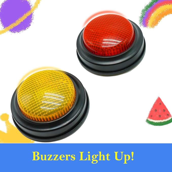 2-Pack Buzzers for Trivia Games, Answer Buzzers for Classroom, Family Feud Jeopardy Buzzer, Game Buzzers with Lights and Sound for Classroom, Game Show Buzzer Buttons