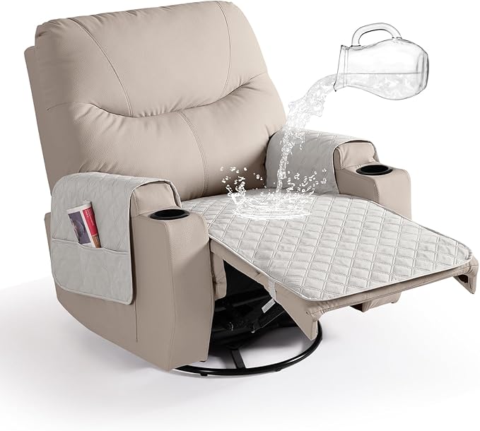 Ruaozz Waterproof Recliner Chair Covers Non Slip Chair Covers Recliner Seat Cover with Arms Washable Recliner Covers for Reclining Chair with Pocket, Covers for Recliner Chair (Beige, Small-22'')