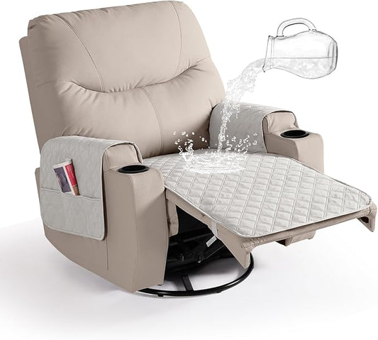 Ruaozz Waterproof Recliner Chair Covers Non Slip Chair Covers Recliner Seat Cover with Arms Washable Recliner Covers for Reclining Chair with Pocket, Covers for Recliner Chair (Beige, Small-22'')