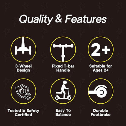 3 Wheel Scooter for Kids, Smooth Light Up LED Front Wheels, Wide Anti Slip Deck, Rear Foot Brake, Easy Lean to Steer Maneuvering, Indoor & Outdoor Ride On Toys for Ages 2 Up,