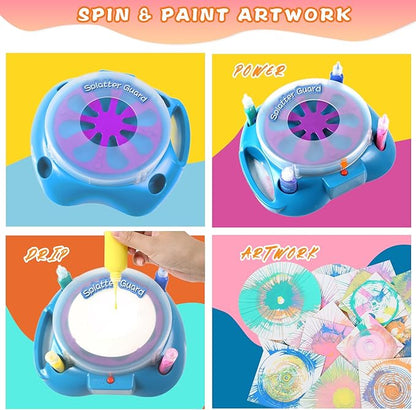 Spin Art Machine Variable Speed, Battery Operated Spinner - Paint Spinner with Splatter Guard, Washable Paint, Spin Art Kit, Art Design Card, Stem Toys, Kid Arts and Crafts, Girls Boys