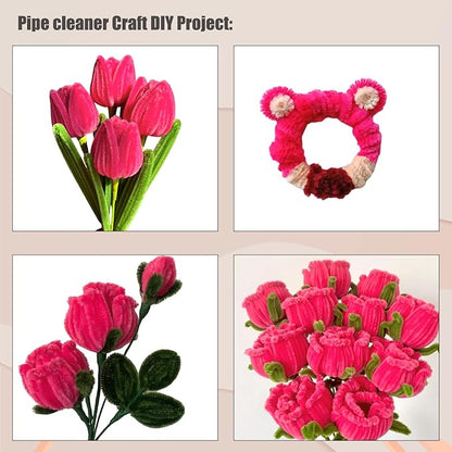 Swpohrat 100 Pieces Rose Red Pipe Cleaner Craft Set,Thick Fuzzy Chenille Stem Pipe Cleaners for DIY Craft Projects and Decorations
