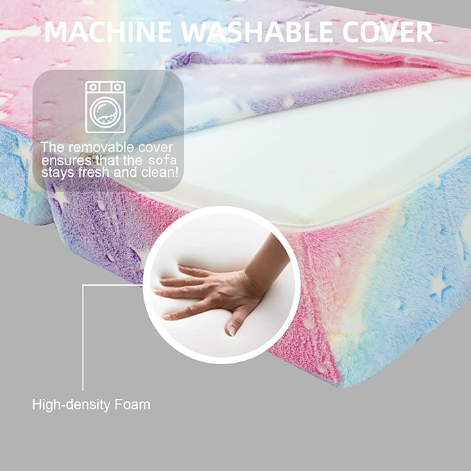 MeMoreCool Toddler Couch Fold Out Sofa Bed, Kids Lounge Chair Foldable Floor Lounger, 3-in-1 Folding Children Chair Bed, Pull Out Recliner for Toddlers 1-6, Unicorn