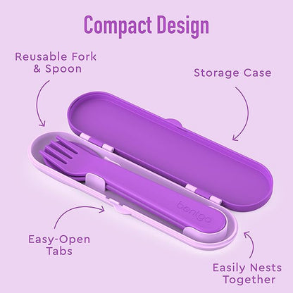 Bentgo Kids Utensil Set - Reusable Plastic Fork, Spoon & Storage Case - BPA-Free Materials, Easy-Grip Handles, Dishwasher Safe - Ideal for School Lunch, Travel, & Outdoors (Purple)