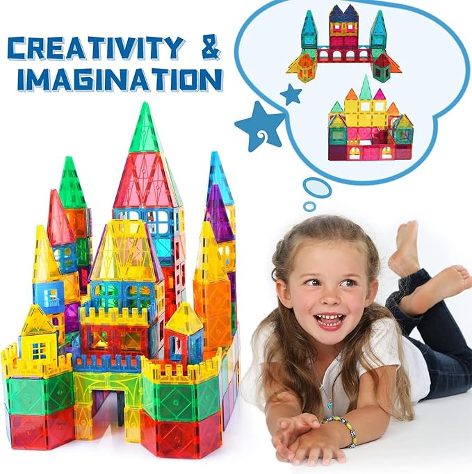 Magnetic Tiles,102PCS Magnetic Building Blocks 3D Clear Construction Playboards, Inspiration, Creativity Beyond Imagination, Educational Magnet Toy Set for Kids with 2 Cars