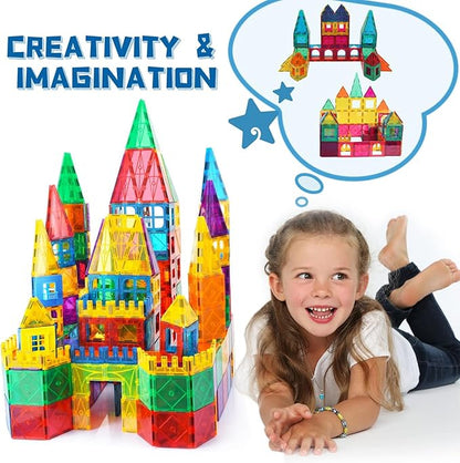 Magnetic Tiles,102PCS Magnetic Building Blocks 3D Clear Construction Playboards, Inspiration, Creativity Beyond Imagination, Educational Magnet Toy Set for Kids with 2 Cars