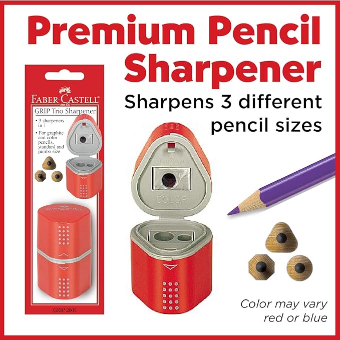 Faber-Castell Back to School Supplies Set - 12 DuoTip Markers, 12 Colored Ecopencils, Child Safe Scissors & Grip Trio Sharpener (Sharpener Color May Vary - Red/Blue)