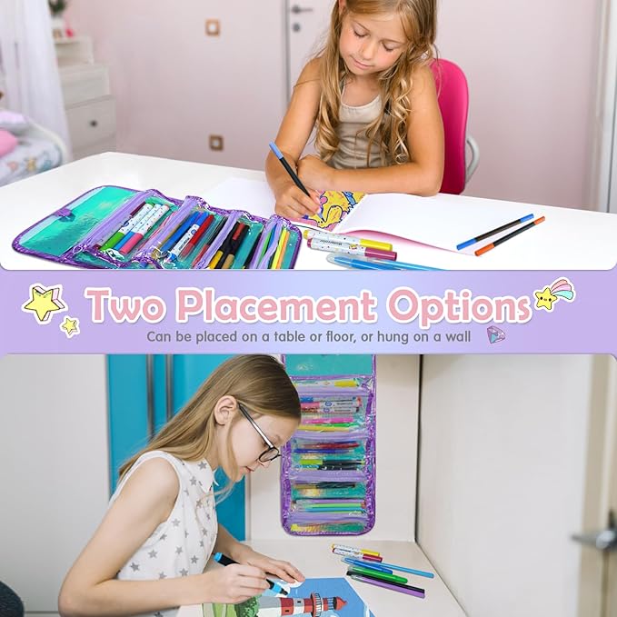 KIDDYCOLOR Unicorn Washable Markers Set 69 pcs with Glitter Pencil Case - Arts and Crafts Coloring Kit for Kids Ages 4-8, Includes Unicorn Stickers - Perfect Gifts for Girls