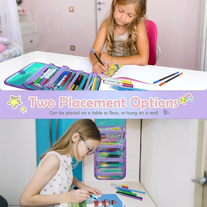 KIDDYCOLOR Unicorn Washable Markers Set 69 pcs with Glitter Pencil Case - Arts and Crafts Coloring Kit for Kids Ages 4-8, Includes Unicorn Stickers - Perfect Gifts for Girls