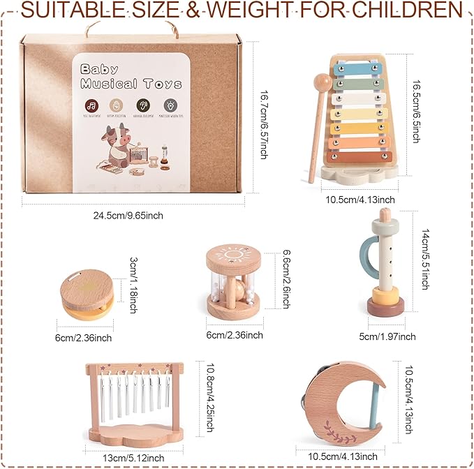 Baby Montessori Musical Instruments,Wooden Percussion Xylophone Musical Toys for Toddlers,Sensory Toys for 18+ Month Old,Kids Preschool Educational,Birthday Gift for Ages 2 3