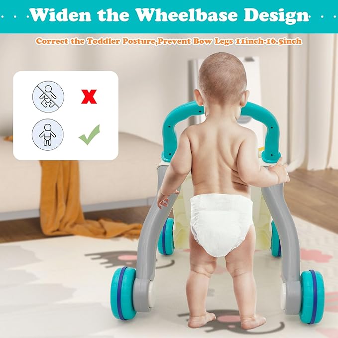 Sit-to-Stand Learning Walker 3 in1 Baby Walker Early Education Activity Center with Weight Design Sounds Music Phone Multifunctional Removable Play Panel Push Walker Toddler Toy Gift for Boys Girls
