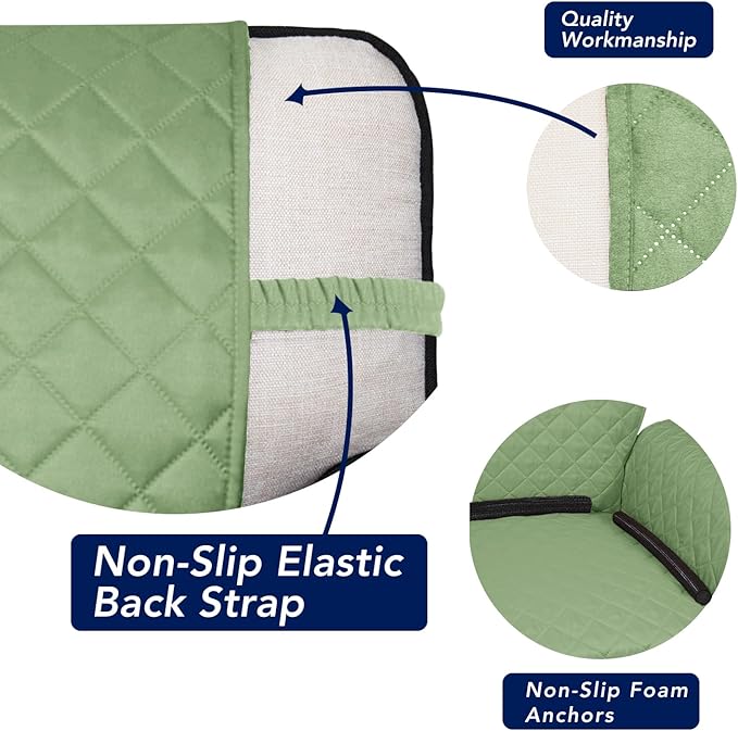 PureFit Reversible Quilted Sofa Cover, Water Resistant Slipcover Furniture Protector, Washable Couch Cover with Non Slip and Elastic Straps for Kids, Dogs (Oversized Chair, Sage Green/Ivory)