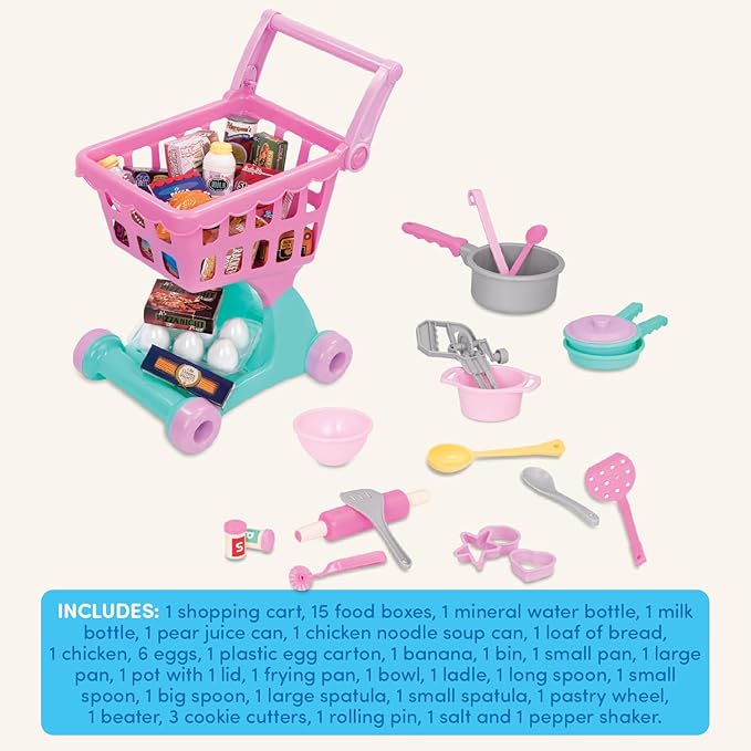 Battat- Play Circle- Shopping Cart & Grocery Set For Kids – Toy Food – Play Kitchen- Pretend Play- 3 years +