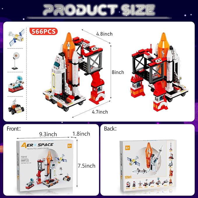 12 in 1 Aerospace Building Toys with Rocket Launcher.Space Shuttle Building Block Toys for Kids Aged 6-12.STEM Construction Toys.Work with other Building Block Brands.Idea Gifts for Space Fun Kids