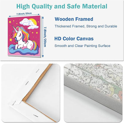 2 Pack Paint by Numbers Kit for Kids - Age 4-8, Framed Canvas, Cartoon Drawing, Color by Number, 8x8 Inch