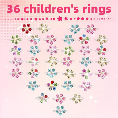 Little Girl Jewel Rings, Adjustable Pink Rings Girls Kids Pretend Play and Dress up Jewelry Set, Cute Rings with Display Case Party Favors Toys Gifts