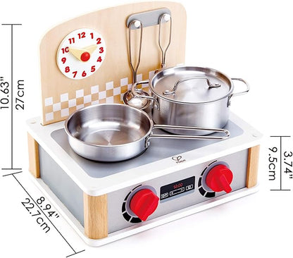 Hape Wooden 2-in-2 Kitchen & Grill Set| Pretend Realistic Role Play Kitchen Toys for Kids