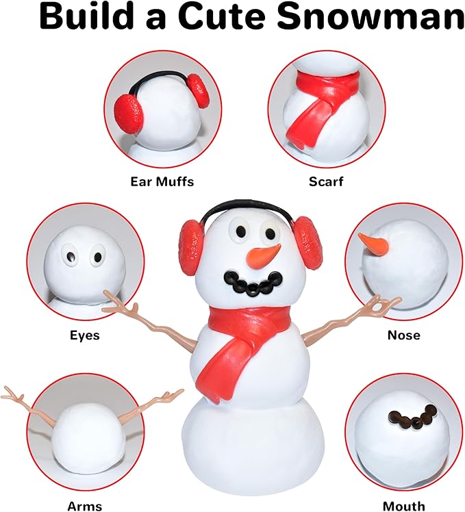 Snowman Craft Kit 6 Pack – Build, Play, and Display 6 Air-Dry Clay Snowmen All Christmas & Winter, Great for Birthday Parties & Stocking Stuffers for Kids, Boys and Girls Ages 5+