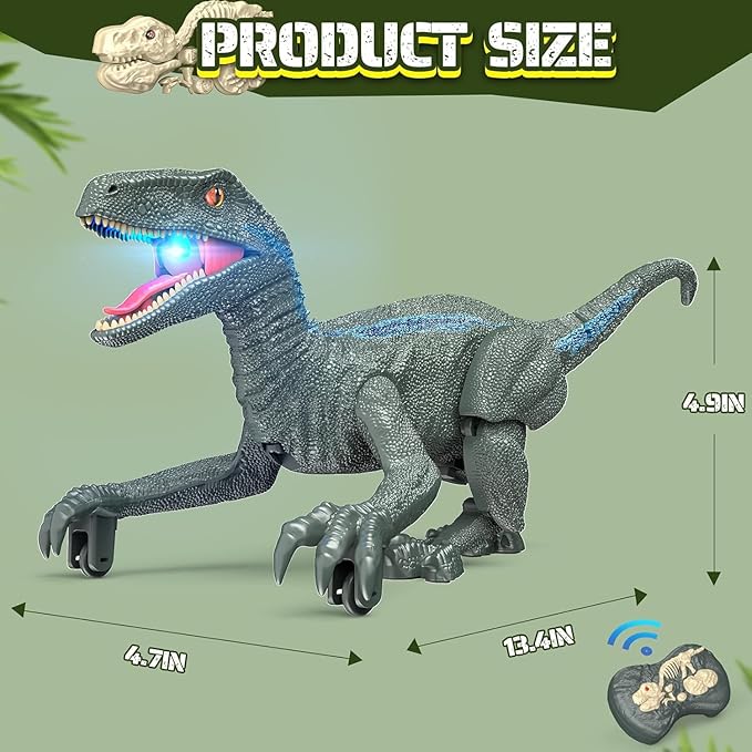 Remote Control Dinosaur, Realistic Dinosaur Toys for Kids, 2.4GHZ, Walking,Rechargeable, 3D Eyes, 3 Sound Effects, Demo Function, Jurassic Toys for Christmas, Kids 3-5 3+