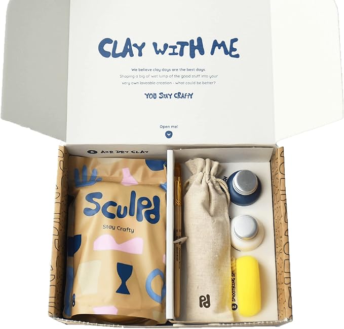 Sculpd - The Original Pottery Starter Kit - Complete Air Dry Clay + Painting Beginner Set for 2 Adults: Includes Sculpting Tools, Acrylic Paint, Brushes, Easy Guide, Video Tutorial & More