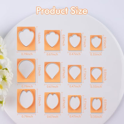 Puocaon Petal Polymer Clay Cutters - 12 Pcs Petal Clay Cutters for Polymer Clay Jewelry, 20 Pcs Flower Pistil Brass Charms 2 Petal Texture Clay Molds for Polymer Clay Jewelry, Flower Earrings Making