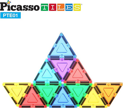 PicassoTiles Magnetic Building Block Set Equilateral Triangle Magnet Tiles Construction Toy STEM Learning Kit Educational Playboards Pretend Play Stacking Blocks Child Brain Development PTE01