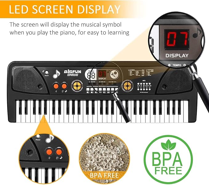 Keyboard Piano for Kid - 61 Key Fun Electronic Toddler Kids Pianos with LED Screen & Microphone! Unlock Creativity | Spark Joy in Music | Fantastic Gifts for 3-8 Year Old Boys & Girls