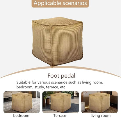 Louis Donné 17 Strip Unstuffed Pouf Ottoman Cover Square Space-Saving Organizer Footrest Cover Indoor & Outdoor Reading Room Kid Pets Girls Super Soft Cotton Fabric Yellow (Only Cover)