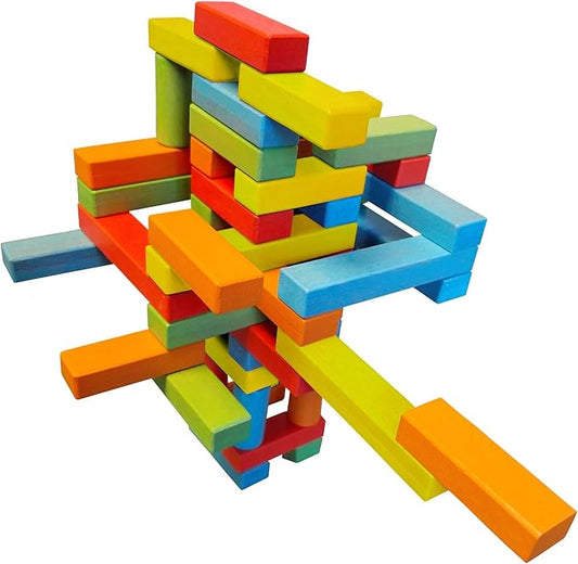 Magnetic Building Blocks Set - 45 Pieces, 25 Colorful Wooden Bricks with 2 Magnets, 15 with 3 Magnets, 5 Risers