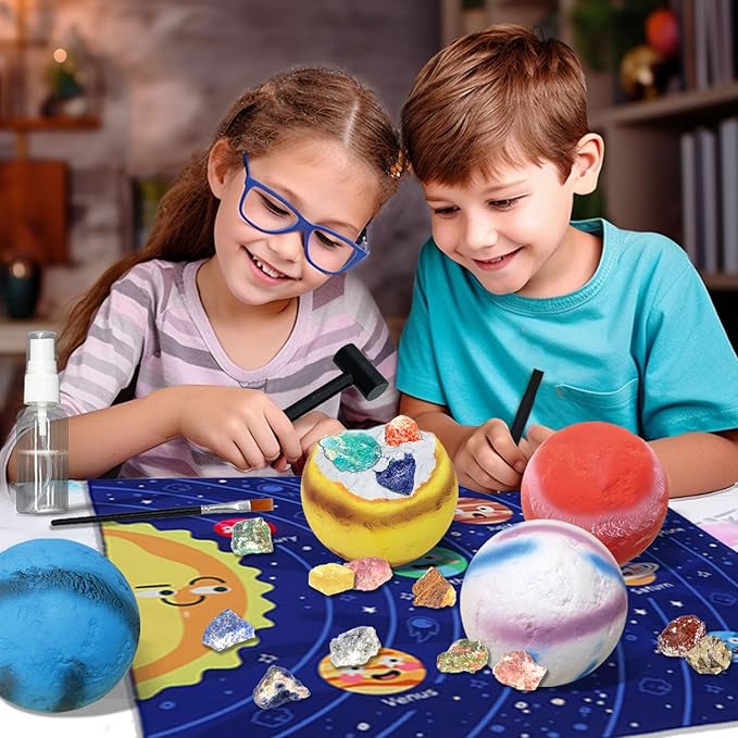 Gemstone Dig Kit, Dig up 30 Rocks & Minerals from 6 Solar System Planets, Archaeology Geology Science Experiment Activity Set, Space Explore Mining Toy for Kids, Gift for Boys & Girls Age 6-8-12