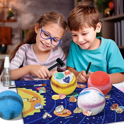 Gemstone Dig Kit, Dig up 30 Rocks & Minerals from 6 Solar System Planets, Archaeology Geology Science Experiment Activity Set, Space Explore Mining Toy for Kids, Gift for Boys & Girls Age 6-8-12