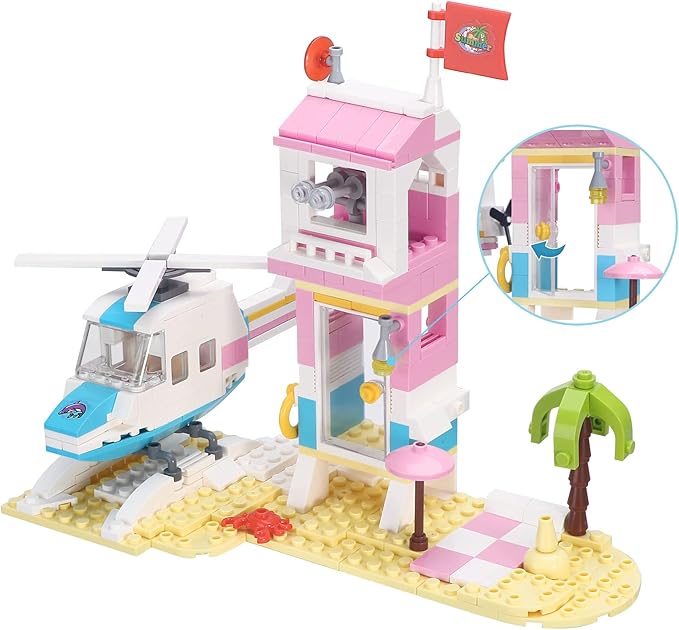 3in1 Girls Boat Cruise Ship Building Sets Friends Beach House Rescue Helicopter Building Kits Summer Holiday Adventures STEM Building Toys Creative Play Set Gift for Kids Aged 6-12, 351 Pieces
