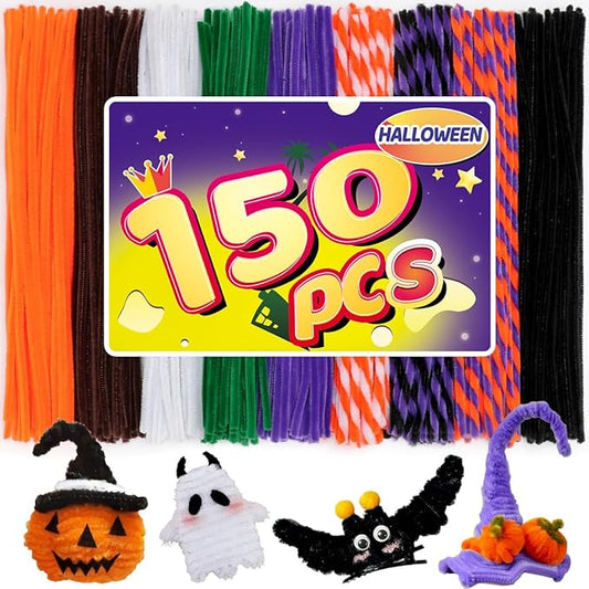 Bundooraking Pipe Cleaners, Pipe Cleaners Craft, Arts and Crafts, Crafts, Craft Supplies, Art Supplies (150pcs Halloween Multi-Colored Chenille Pipe Cleaners)