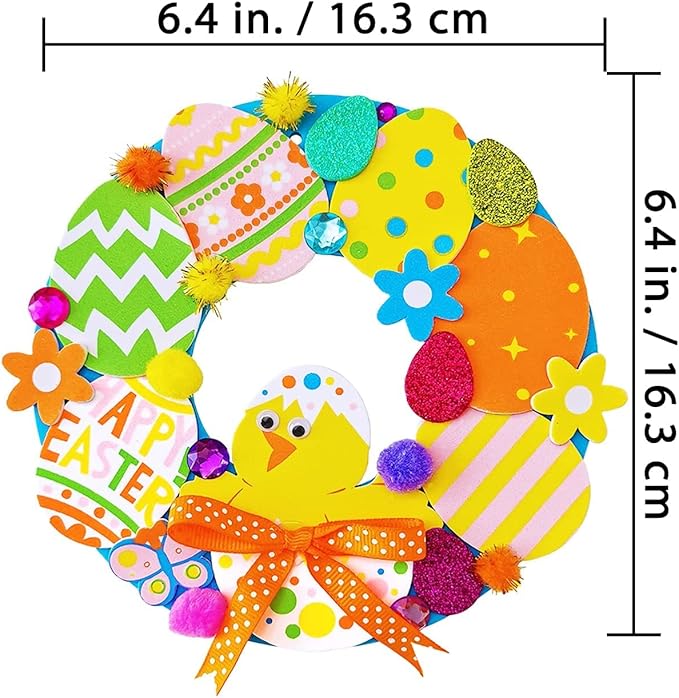 12 Sets Easter Wreath Signs Decorations DIY Foam Easter Craft Kits Easter Eggs Bunny Chick Foam Stickers Pom-Poms Googly Eyes for Kids Classroom Home Activity Art Project Gift Easter Front Door Décor