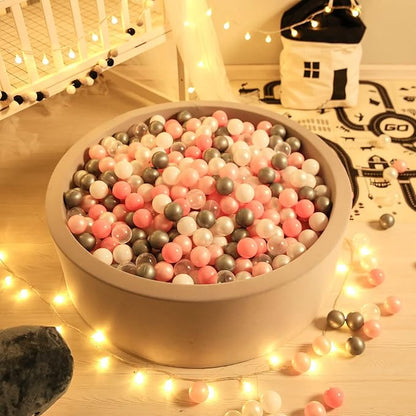 Babies Ball Pit Balls 100pcs, Ball Pool Balls for Swim Toys, Baby Ball Pit,Toddlers Girl Kids Birthday, Tent,Slides, Tunnels(2.2"),Pearl Balls +Macaron Balls Pink+White Gray