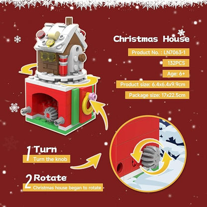 Christmas Building Blocks Sets Rotating Gingerbread house Building Sets for Kids 2024 Christmas Kits Small Xmas Building Brick Toys Gifts for Adults Teens Kids Girls Boys Ages 6+(132PCS Small Size)
