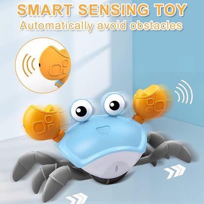 Plnmlls Crawling Crab Baby Toy - Tummy Time Toys-with Music and LED Light,Walking Crab Toy for 0-6 6-12 12-18 36 Months Walking Toddler Birthday Gift(Azure）