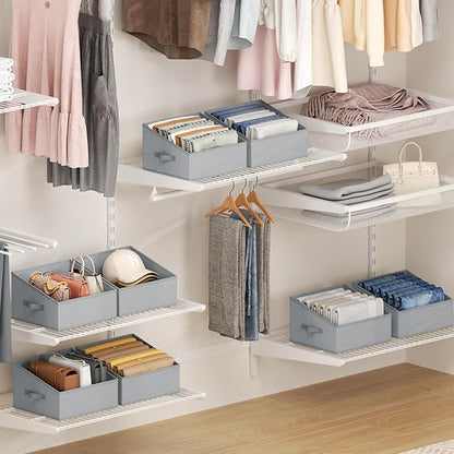 DIMJ Closet Storage Bins 8 Pack - Fabric Trapezoid Closet Organizer Bin, Foldable Storage Baskets for Shelves, Closet Shelf Organizer, Clothing Storage Box for Toys, Books, Towel, Clothes