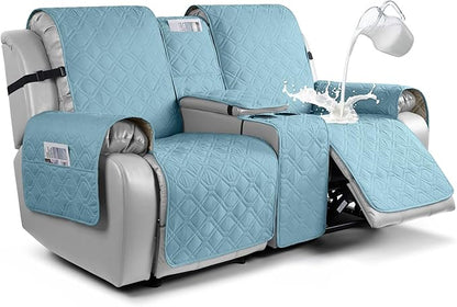 VANSOFY Loveseat Recliner Cover with Console 100% Waterproof Sofa Slipcovers Non-Slip Reclining Couch Cover Split Sofa Covers Furniture Protector for Pets, Dogs(Azuree)
