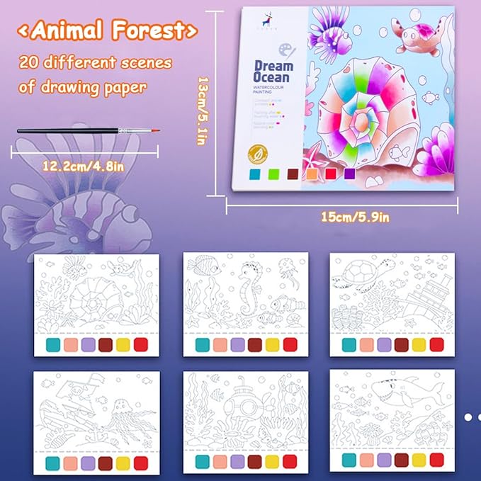 BAOXUE Water Coloring Books for Kids Ages 3 4 5 6 7 8,Pocket Watercolor Painting Book for Toddlers,Arts and Crafts for Boys Girls,Paint with Water Colors Book Kit,Kids Travel Art Set Ages 2-4