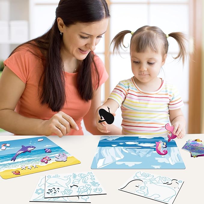 SOOVSY 200 Sheets Animals Foil Art Fun Kit for Kids, Foil Art for Kids Crafts Kit DIY Creative Activity Birthday Travel Toys for 4 5 6 7 8 9 Years Old Kids Girls Boys Arts & Crafts