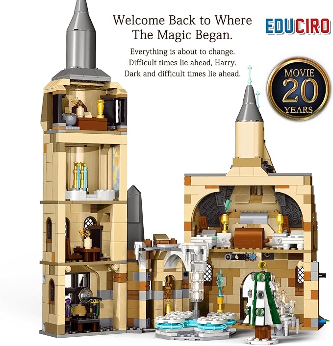 Harry Castle Clock Tower Building Toy Set with Dumbledore Office Building, Magic Castle Architecture Model for Boys and Girls, Gift Ideas for Potter Fans Kids Aged 8-14 (871 PCS).