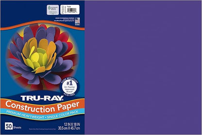 Tru-Ray® Construction Paper, 50% Recycled, 12" x 18", Purple, Pack Of 50