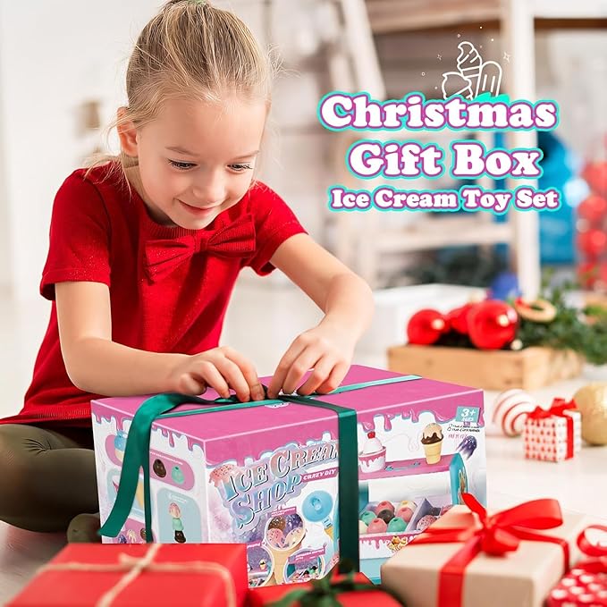 Ice Cream Toy Set for Kids, Pretend Play Ice Cream Shop for Toddlers, Ice Cream Play Set for 3-6 Year Old Girls and Boys, Play Food Accessorie, Educational Toy Food, Gift for 4 5 7 8 Year Olds