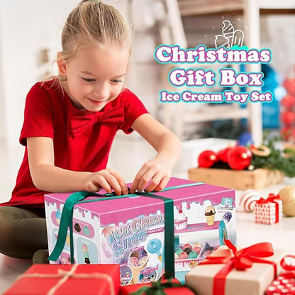 Ice Cream Toy Set for Kids, Pretend Play Ice Cream Shop for Toddlers, Ice Cream Play Set for 3-6 Year Old Girls and Boys, Play Food Accessorie, Educational Toy Food, Gift for 4 5 7 8 Year Olds